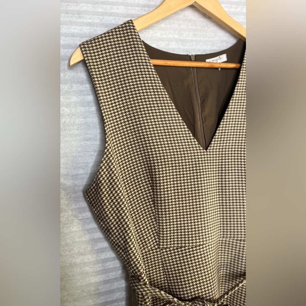 Maisie V-neck Sleeveless Midi Dress Houndstooth Cream Sand Brown Size L - Picture 5 of 13